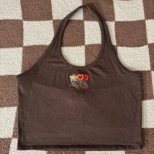 Petals by Petals and Peacocks Peace Love Club Brown Halter Top
